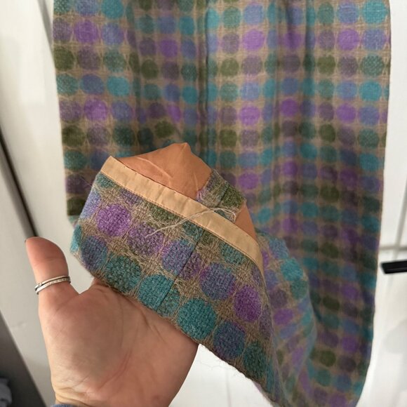 50's Vintage Handmade Purple & Green Wool Belted Sheath Dress Sz M? - Picture 5 of 9